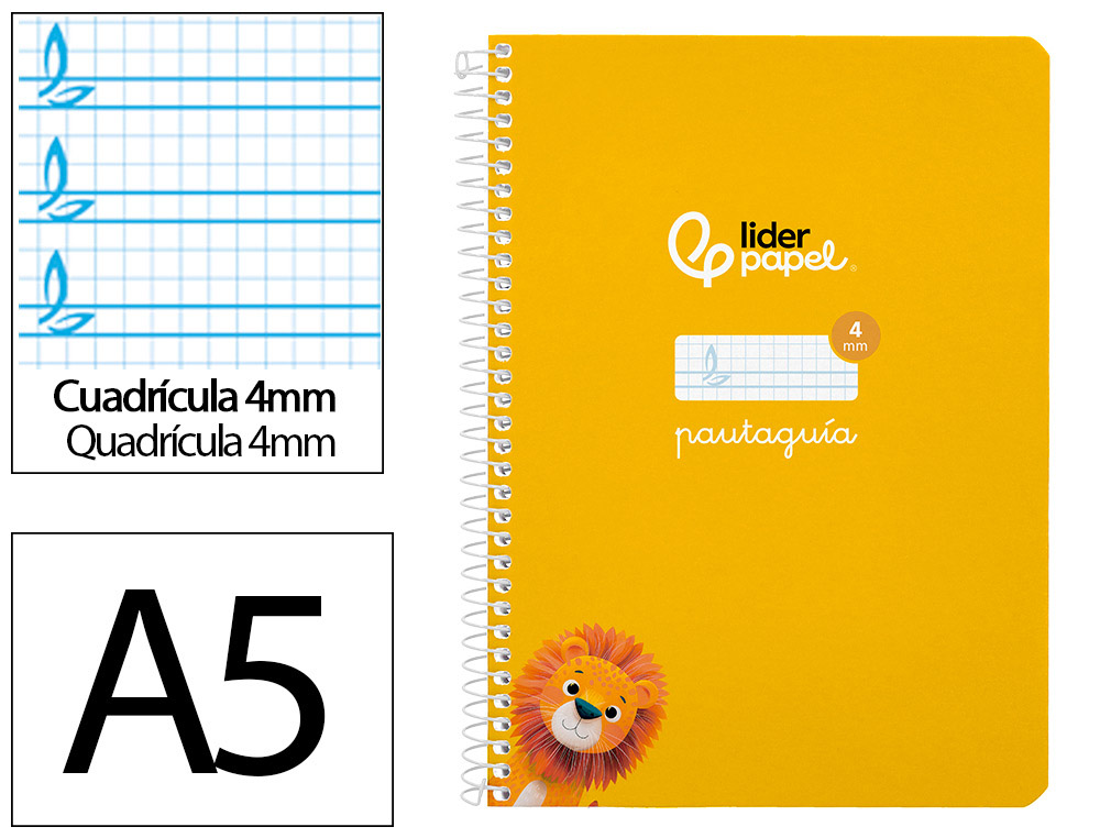CUADERNO ESPIRAL LIDERPAPEL A5 PAUTAGUIA TAPA BLANDA 40H 75GR CUADRO PAUTADO 4MM COLOR AMARILLO