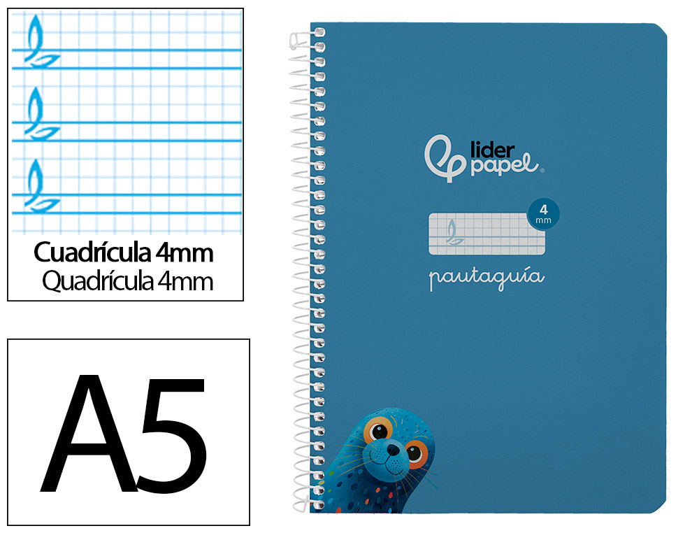 CUADERNO ESPIRAL LIDERPAPEL A5 PAUTAGUIA TAPA BLANDA 40H 75GR CUADRO PAUTADO 4MM COLOR AZUL