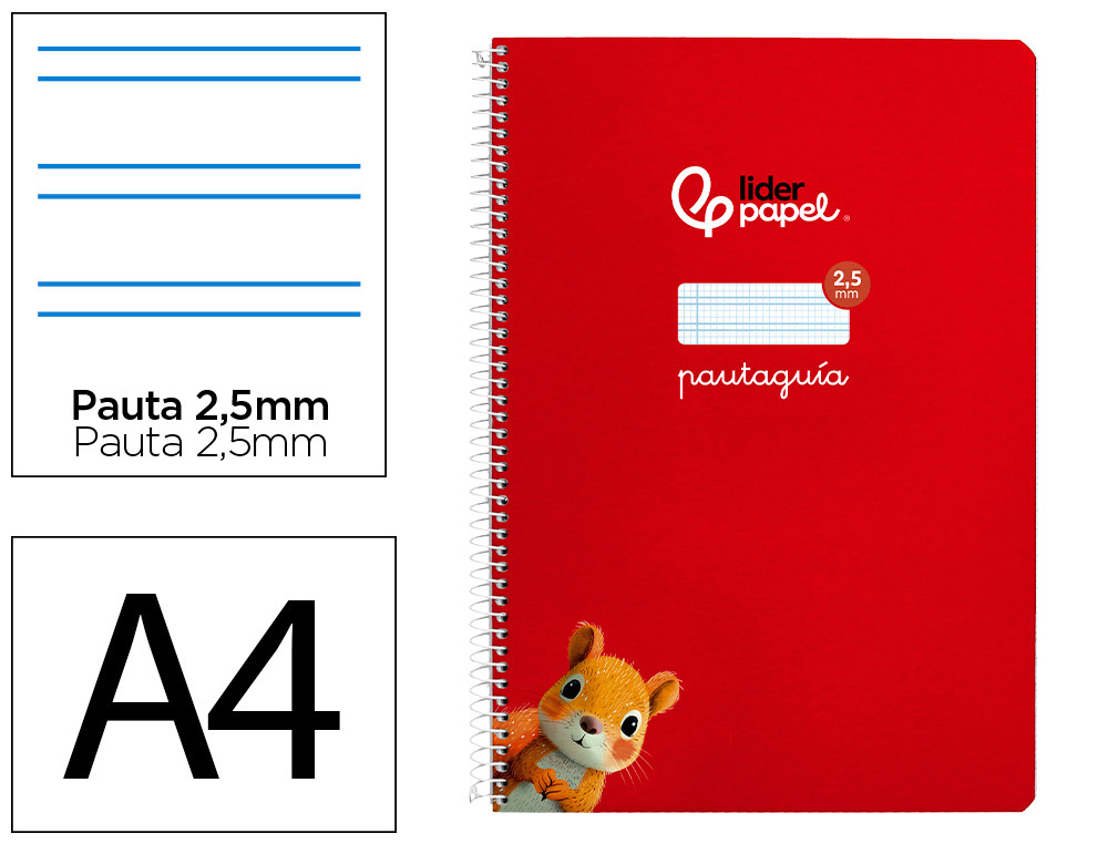 CUADERNO ESPIRAL LIDERPAPEL A4 PAUTAGUIA TAPA BLANDA 80H 75GR CUADRO PAUTADO 2,5MM COLOR ROJO