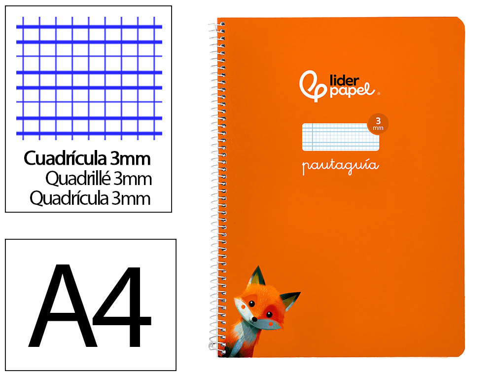 CUADERNO ESPIRAL LIDERPAPEL A4 PAUTAGUIA TAPA BLANDA 80H 75GR CUADRO PAUTADO 3MM COLOR NARANJA