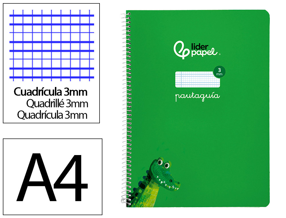 CUADERNO ESPIRAL LIDERPAPEL A4 PAUTAGUIA TAPA BLANDA 80H 75GR CUADRO PAUTADO 3MM COLOR VERDE