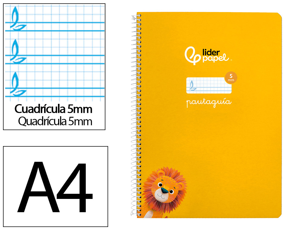 CUADERNO ESPIRAL LIDERPAPEL DIN A4 PAUTAGUIA TAPA DURA 80H 90GR CUADRO PAUTADO 5MM COLOR AMARILLO