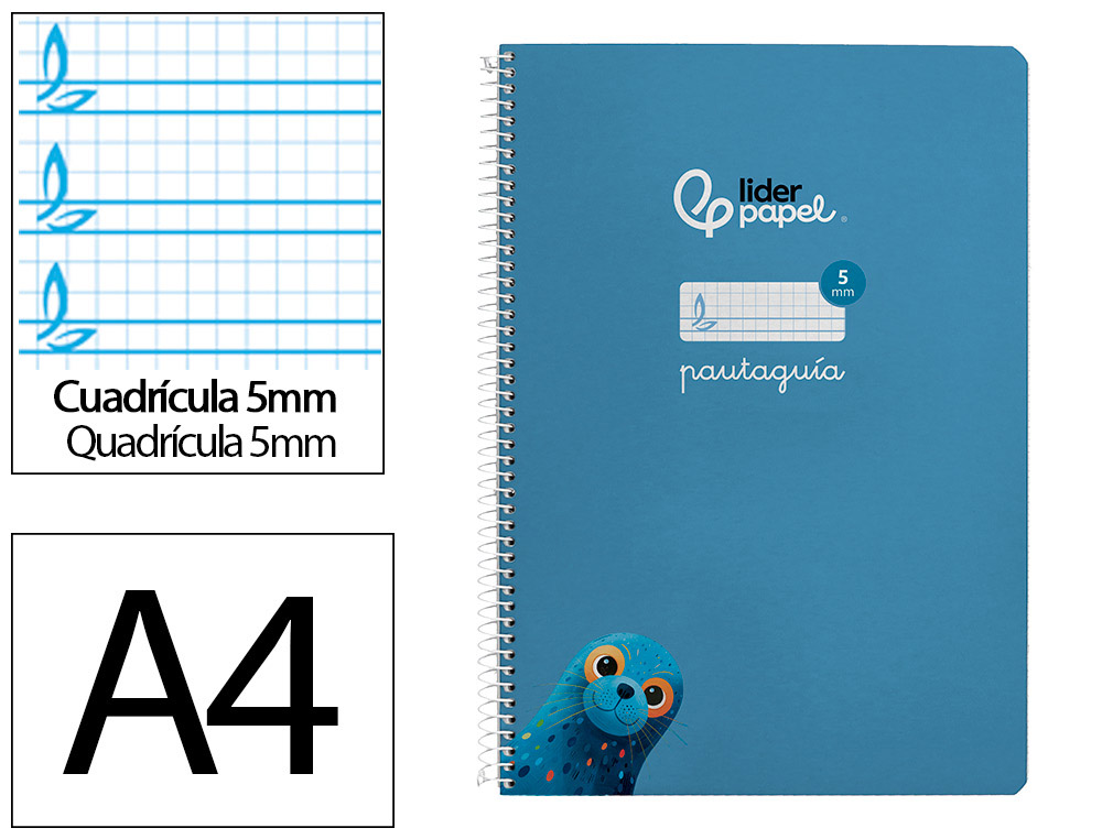 CUADERNO ESPIRAL LIDERPAPEL DIN A4 PAUTAGUIA TAPA DURA 80H 90GR CUADRO PAUTADO 5MM COLOR AZUL