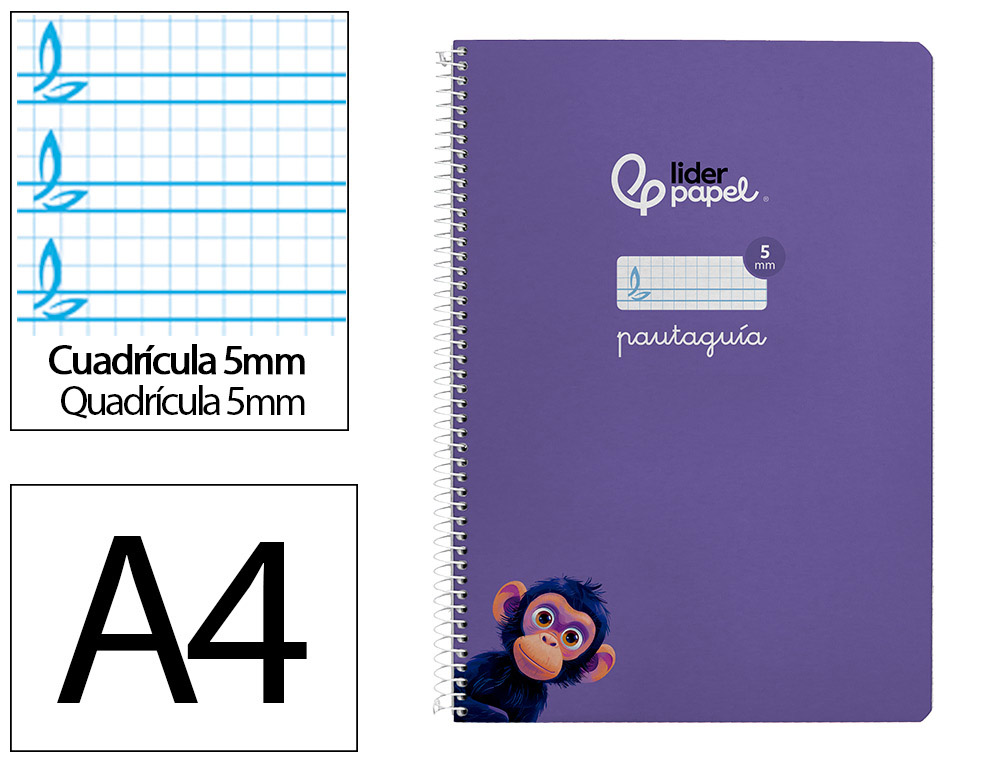 CUADERNO ESPIRAL LIDERPAPEL DIN A4 PAUTAGUIA TAPA DURA 80H 90GR CUADRO PAUTADO 5MM COLOR LILA