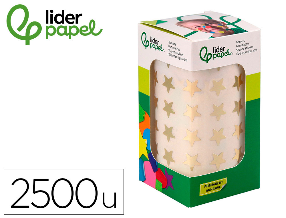 GOMETS LIDERPAPEL AUTOADHESIVO ESTRELLAS DORADAS SURTIDAS 2500 UNIDADES EN CAJA DE CARTON