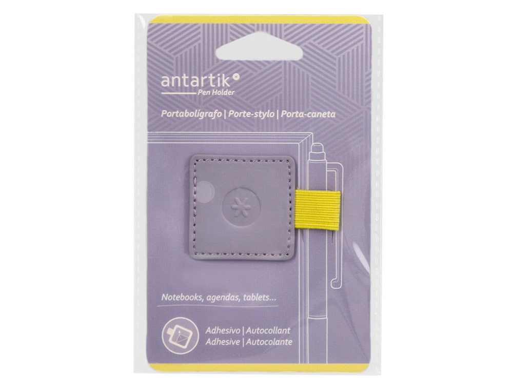 PORTABOLIGRAFO AUTOADHESIVO ANTARTIK PARA CUADERNO NOTE CON ELASTICO HASTA 15 MM GROSOR 1MM MORADO Y AMARILLO
