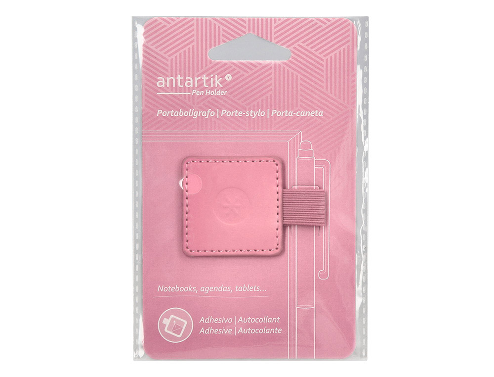 PORTABOLIGRAFO AUTOADHESIVO ANTARTIK PARA CUADERNO NOTE CON ELASTICO HASTA 15 MM GROSOR 1MM ROSA 40X40 MM