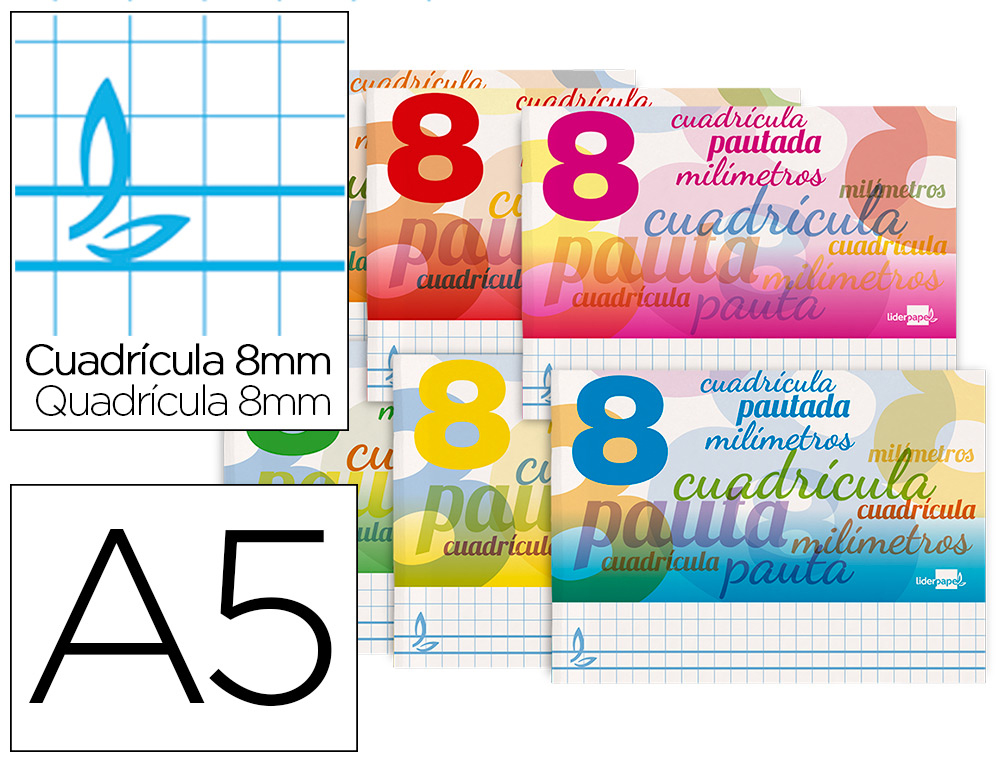 LIBRETA LIDERPAPEL PAUTAGUIA TAPA CARTONCILLO 32 HOJAS DIN A5 70GR CUADRICULADO PAUTADO 8 MM APAISADO CON MARGEN
