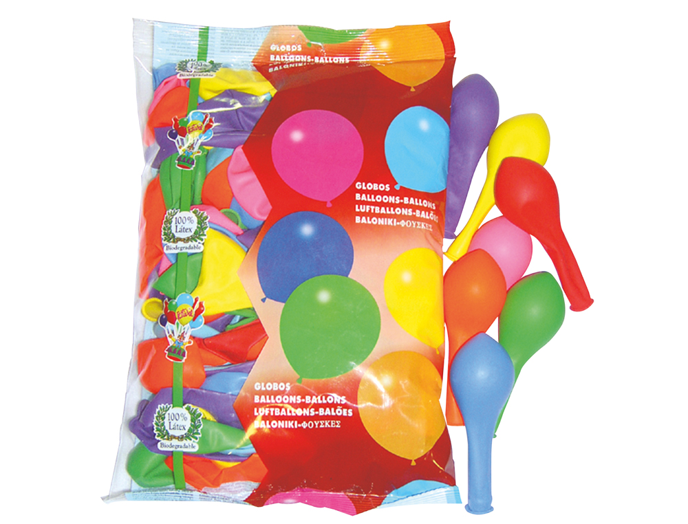 GLOBO 100% LATEX BIODEGRADABLE BOLSA DE 100 UNIDADES COLORES SURTIDOS