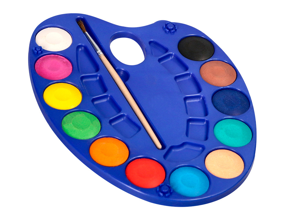 ACUARELA LIDERPAPEL 12 COLORES CON PINCEL Y DEPOSITO INCLUYE PALETA DE PLASTICO