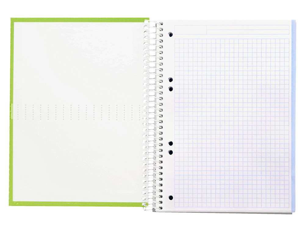 CUADERNO ESPIRAL LIDERPAPEL A5 MICRO CRAFTY TAPA FORRADA 120H 90GR CUADRO 5MM 5 BANDAS 6 TALADROS COLOR VERDE