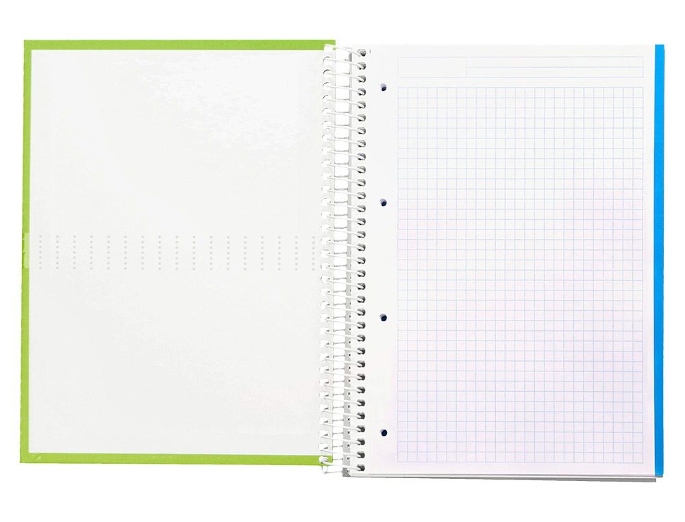 CUADERNO ESPIRAL LIDERPAPEL A4 MICRO CRAFTY TAPA FORRADA 120H 90GR CUADRO 5MM 5 BANDAS 4 COLORES COLOR VERDE