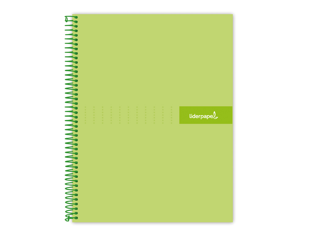 CUADERNO ESPIRAL LIDERPAPEL A4 MICRO CRAFTY TAPA FORRADA 120H 90GR CUADRO 5MM 5 BANDAS 4 COLORES COLOR VERDE