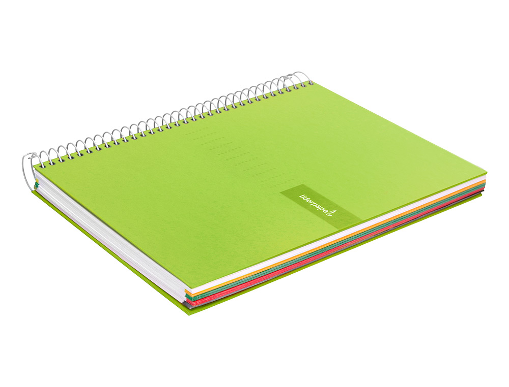 CUADERNO ESPIRAL LIDERPAPEL A4 MICRO CRAFTY TAPA FORRADA 120H 90GR CUADRO 5MM 5 BANDAS 4 COLORES COLOR VERDE