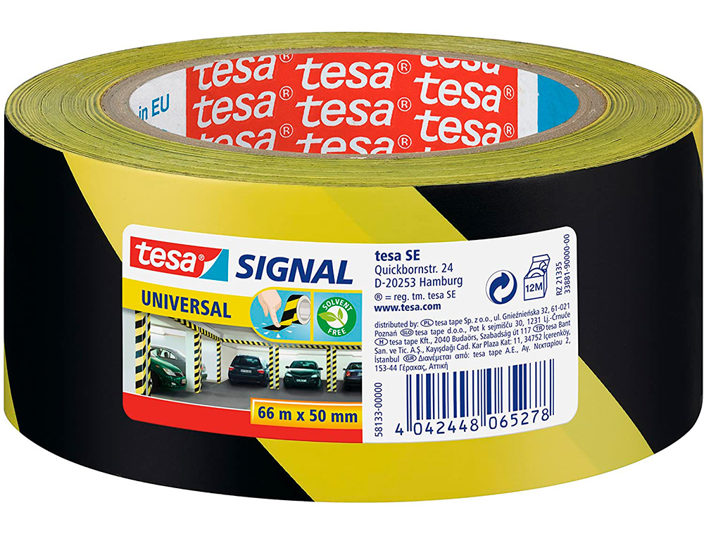 CINTA ADHESIVA TESA DE SEGURIDAD AMARILLA Y NEGRA POLIPROPILENO 66 MT X 50 MM