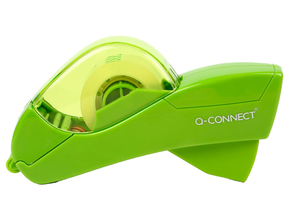 PORTARROLLO Q-CONNECT AUTOMATICO PLASTICO PARA CINTAS DE 12 Y 19 MM COLOR VERDE INCLUYE 2 CINTAS