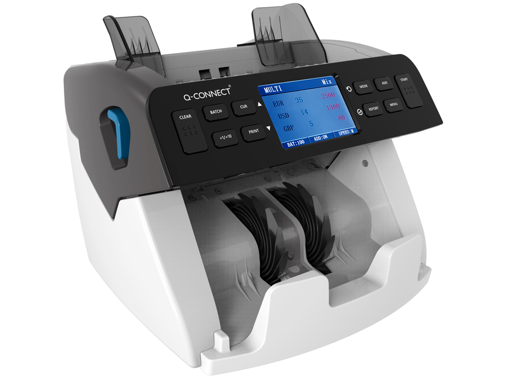 DETECTOR Y CONTADOR Q-CONNECT DE BILLETES FALSOS SENSOR DOBLE CIS ACTUALIZACION DIVISAS USB TARJETA SD O