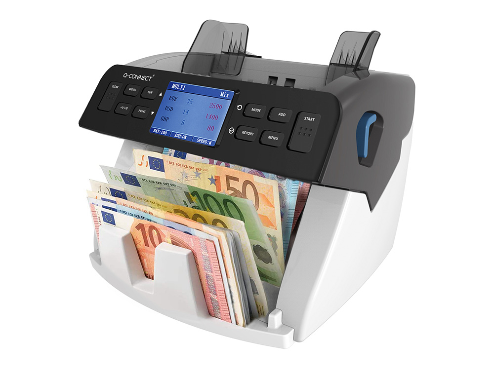 DETECTOR Y CONTADOR Q-CONNECT DE BILLETES FALSOS SENSOR DOBLE CIS ACTUALIZACION DIVISAS USB TARJETA SD O