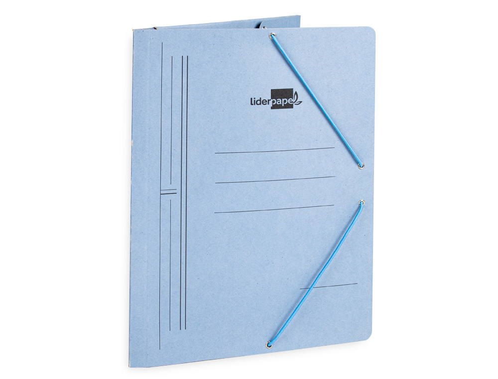 CARPETA LIDERPAPEL GOMAS TRES SOLAPAS CARTON PINTADO FOLIO COLOR AZUL