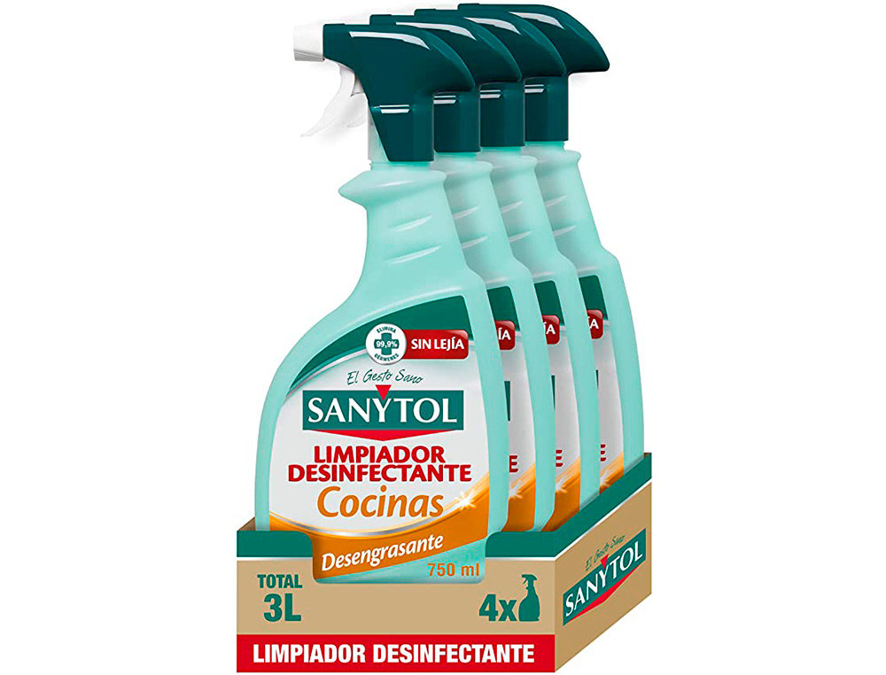 LIMPIADOR DESINFECTANTE SANYTOL PARA COCINAS CON PISTOLA PULVERIZADORA BOTE DE 750 ML