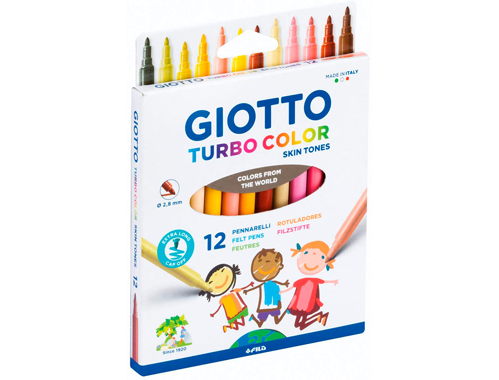 ROTULADOR GIOTTO TURBO COLOR SKIN TONES LAVABLE PUNTA BLOQUEADA CAJA DE 12 COLORES SURTIDOS