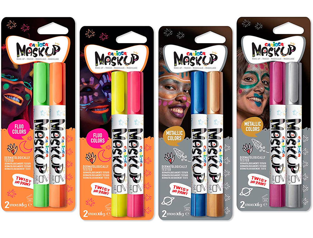 BARRA DE MAQUILLAJE CARIOCA MASK UP NEON / METALLIC EXPOSITOR 12 BLISTER DE 2 BARRAS COLORES SURTIDOS