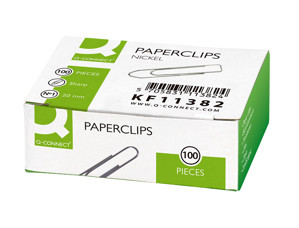CLIPS NIQUELADOS Q-CONNECT N 1 PICOS 20 MM PUNTA CAJA DE 100 UNIDADES