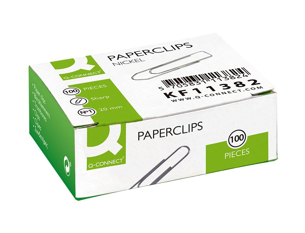 CLIPS NIQUELADOS Q-CONNECT N 1 PICOS 20 MM PUNTA CAJA DE 100 UNIDADES
