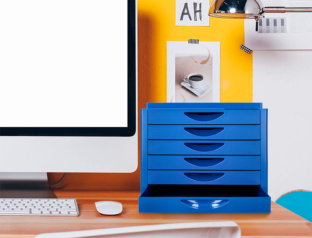 FICHERO CAJONES DE SOBREMESA Q-CONNECT BANDEJA ORGANIZADORA SUPERIOR 6 CAJONES COLOR AZUL OPACO