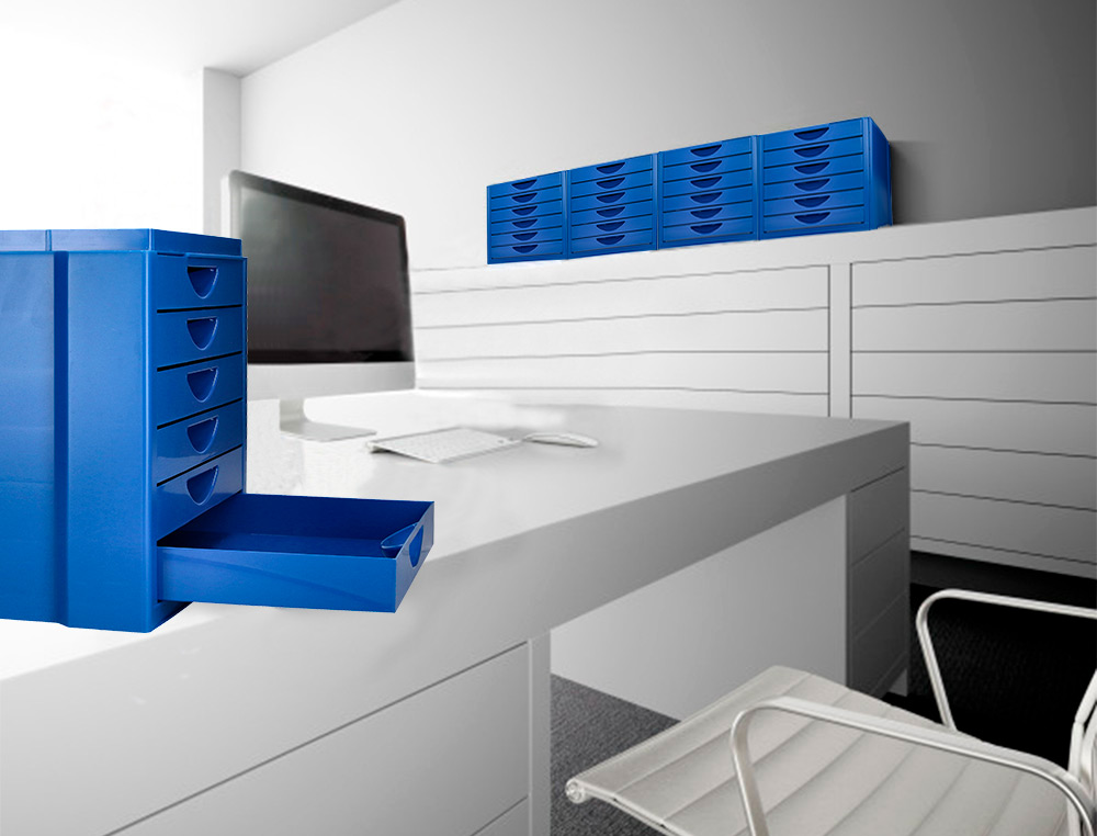 FICHERO CAJONES DE SOBREMESA Q-CONNECT BANDEJA ORGANIZADORA SUPERIOR 6 CAJONES COLOR AZUL OPACO