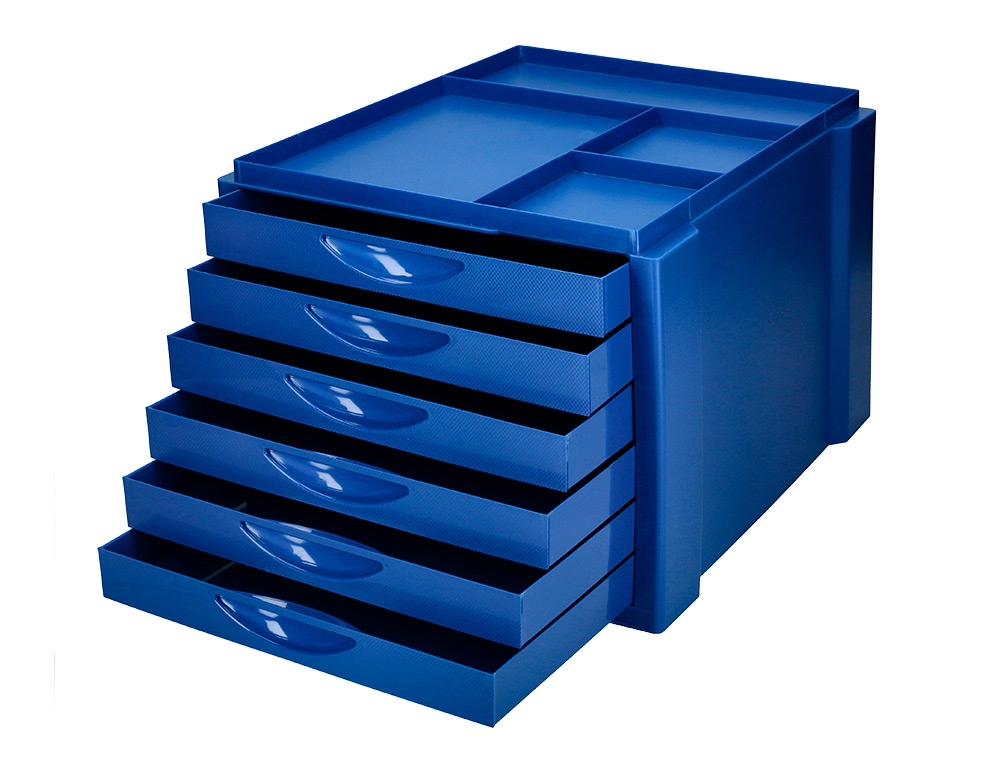 FICHERO CAJONES DE SOBREMESA Q-CONNECT BANDEJA ORGANIZADORA SUPERIOR 6 CAJONES COLOR AZUL OPACO