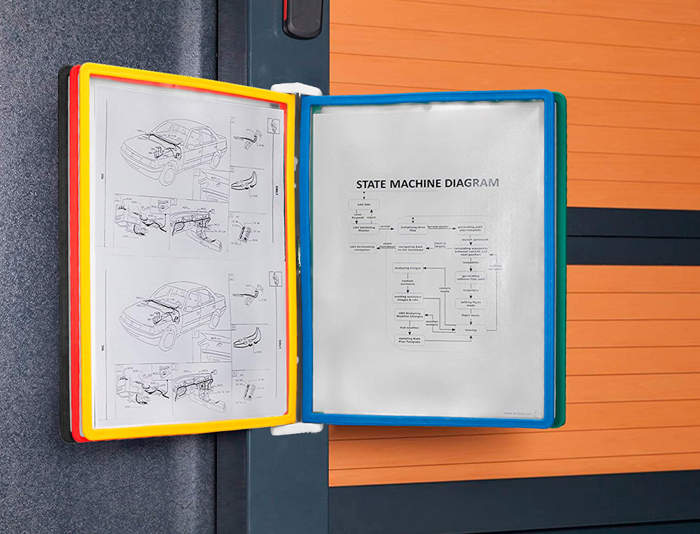 PORTACATALOGO DE PARED PLASTICO LIDERPAPEL CON 10 FUNDAS DIN A4 COLORES SURTIDOS