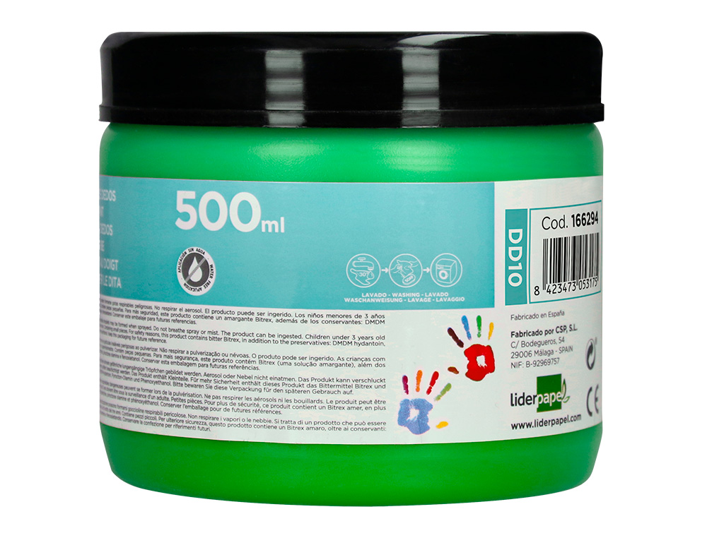 PINTURA DEDOS LIDERPAPEL TARRINA DE 500 ML VERDE