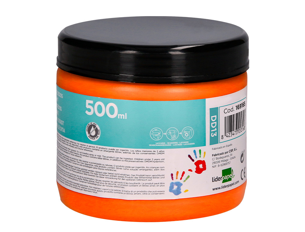 PINTURA DEDOS LIDERPAPEL NARANJA TARRINA DE 500 CC