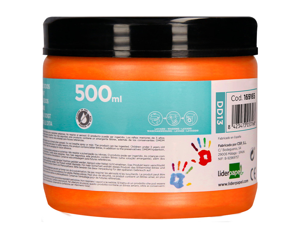 PINTURA DEDOS LIDERPAPEL NARANJA TARRINA DE 500 CC