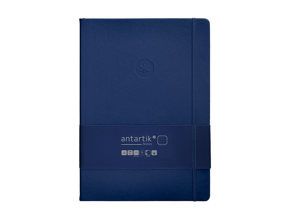 CUADERNO CON GOMILLA ANTARTIK NOTES TAPA DURA A4 HOJAS PUNTOS AZUL MARINO 100 HOJAS 80 GR FSC