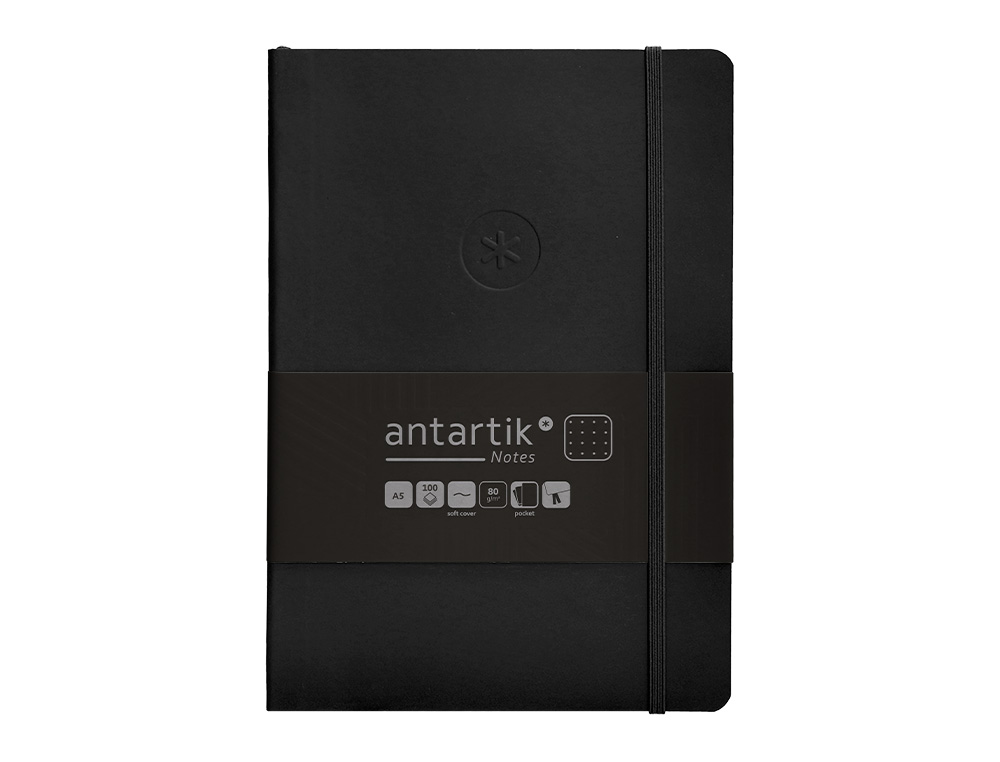 CUADERNO CON GOMILLA ANTARTIK NOTES TAPA BLANDA A5 HOJAS PUNTOS NEGRO 80 HOJAS 80 GR FSC