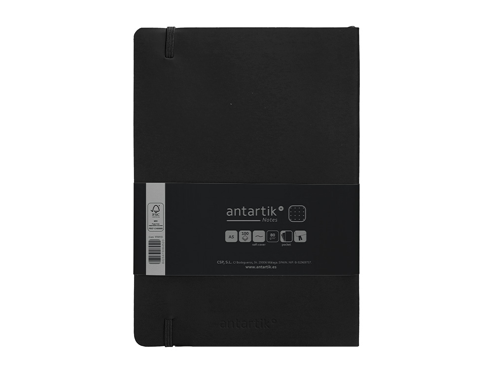 CUADERNO CON GOMILLA ANTARTIK NOTES TAPA BLANDA A5 HOJAS PUNTOS NEGRO 80 HOJAS 80 GR FSC