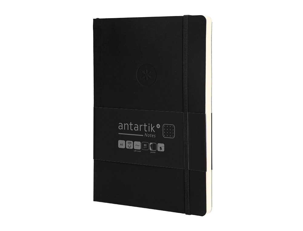 CUADERNO CON GOMILLA ANTARTIK NOTES TAPA BLANDA A5 HOJAS PUNTOS NEGRO 80 HOJAS 80 GR FSC