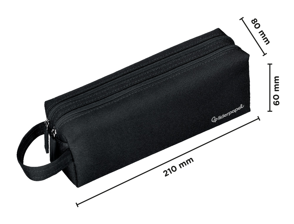 ESTUCHE PORTATODO LIDERPAPEL CLASSIC RECTANGULAR CON ASA 2 CREMALLERAS 210 X80MM NEGRO