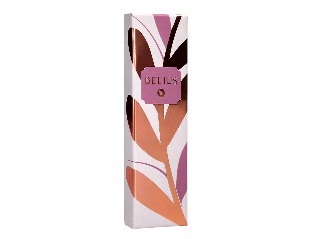 BOLIGRAFO BELIUS ROSE ALUMINIO COLOR BURDEOS ORO ROSA TINTA AZUL CAJA DE DISEO
