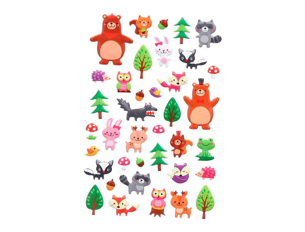 PEGATINAS IMAGINOVO CUTE ANIMALES BOSQUE CON RELIEVE 190X105 MM EN BLISTER