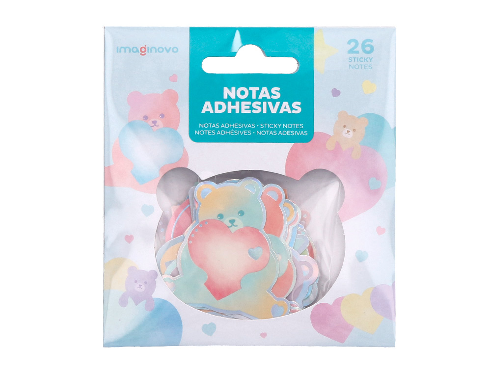 PEGATINAS IMAGINOVO NOTAS ADHESIVAS PAPEL FORMA OSO Y CORAZON 110X105 MM EN BLISTER