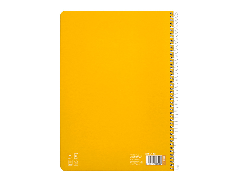CUADERNO ESPIRAL LIDERPAPEL DIN A4 PAUTAGUIA TAPA DURA 80H 90GR CUADRO PAUTADO 5MM COLOR AMARILLO