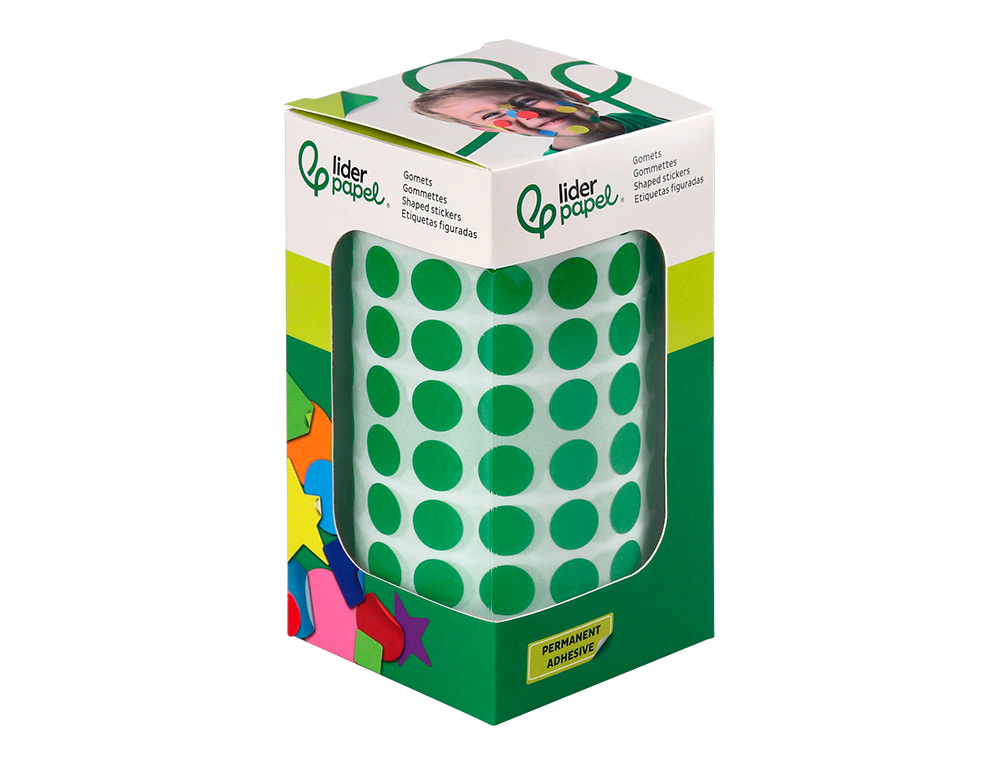 GOMETS LIDERPAPEL AUTOADHESIVO CIRCULOS 10,5 MM VERDE ROLLO DE 6000 UNIDADES EN CAJA DE CARTON
