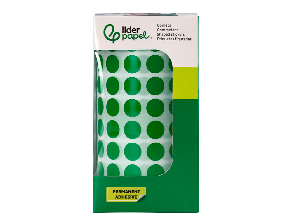 GOMETS LIDERPAPEL AUTOADHESIVO CIRCULOS 10,5 MM VERDE ROLLO DE 6000 UNIDADES EN CAJA DE CARTON