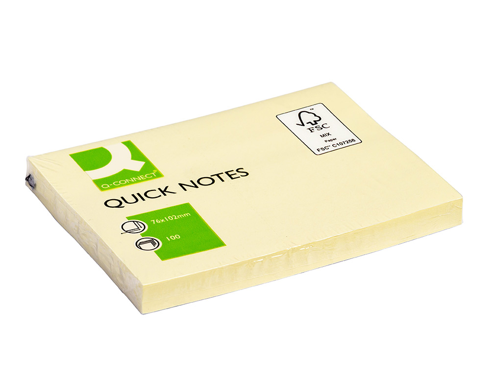 BLOC DE NOTAS ADHESIVAS QUITA Y PON Q-CONNECT 76X102 MM CON 100 HOJAS