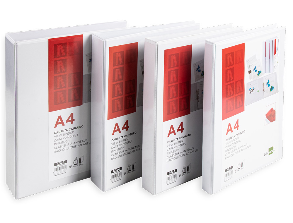 CARPETA CANGURO 4 ANILLAS MIXTAS 40MM LIDERPAPEL A4 PLASTICO COLOR BLANCO