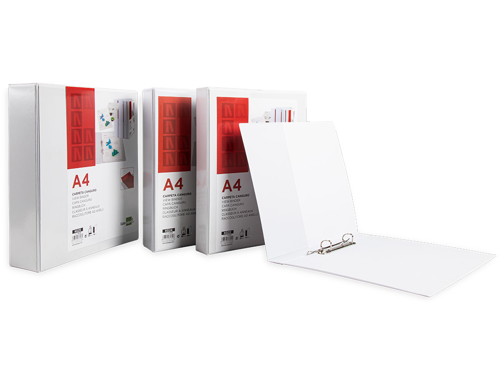 CARPETA CANGURO 4 ANILLAS MIXTAS 40MM LIDERPAPEL A4 PLASTICO COLOR BLANCO