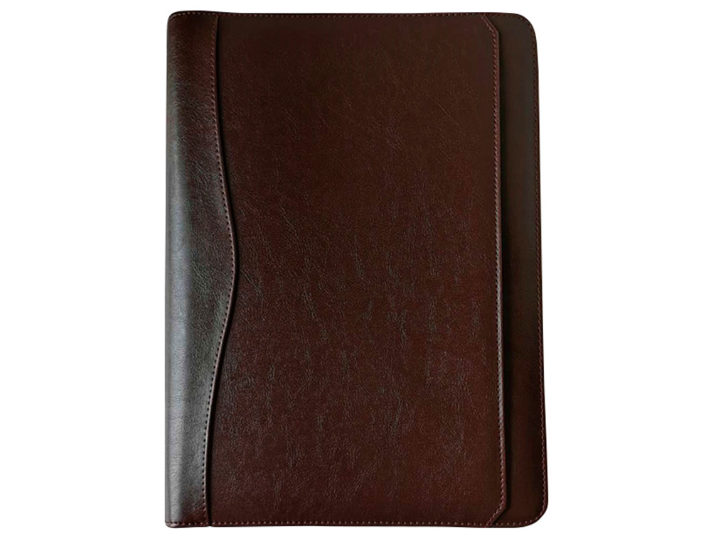 CARPETA PORTAFOLIOS Q-CONNECT CREMALLERA 4 ANILLAS 20 MM CONCALCULADORA CON BOLSA PARA MOVIL COLOR MARRON 260X355 MM